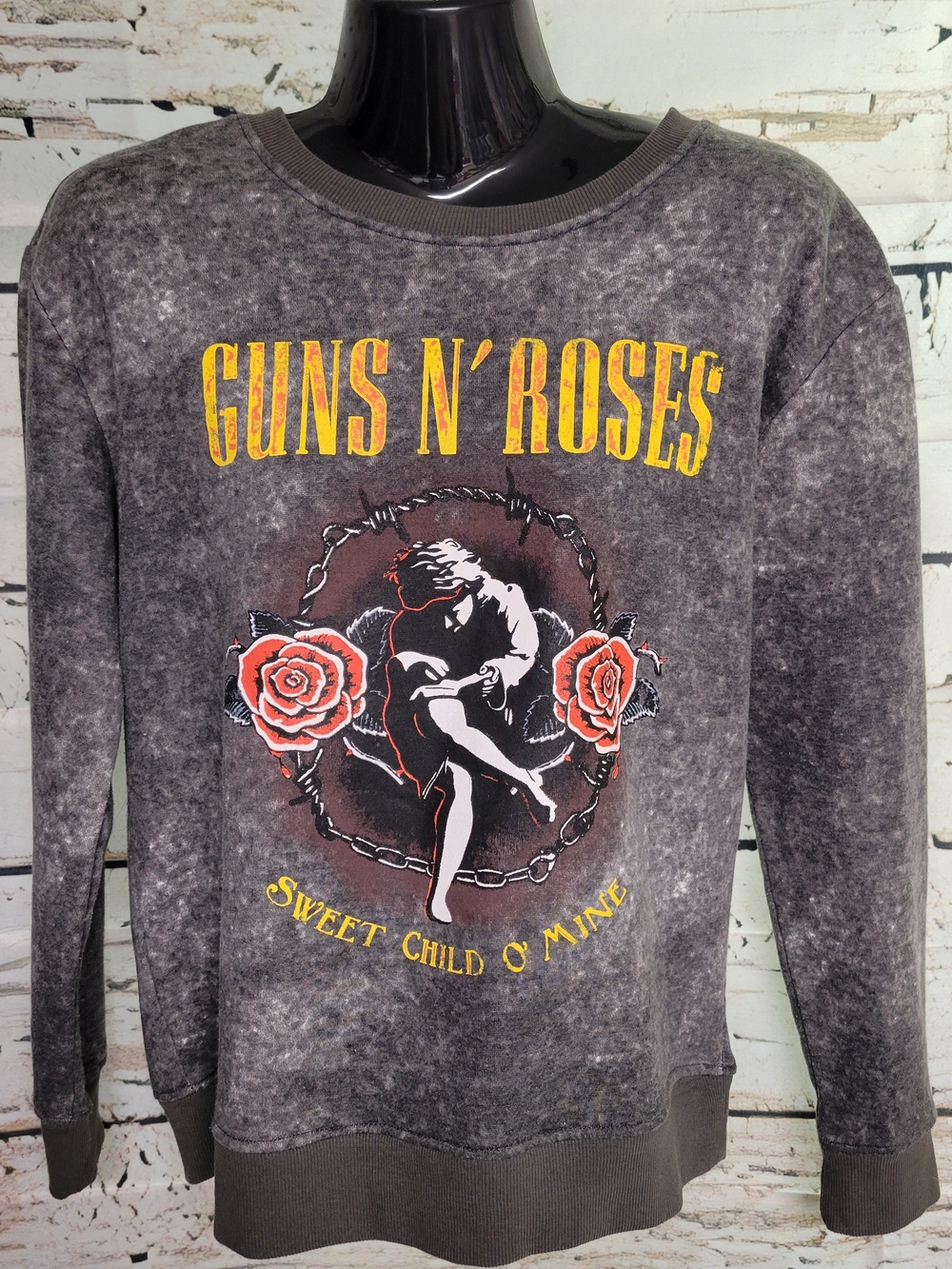 Guns N' Roses Sweet Child O' Mine Acid Wash Graphic Sweatshirt Gray Small